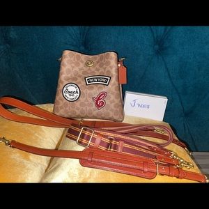 Coach willow bucket with patches